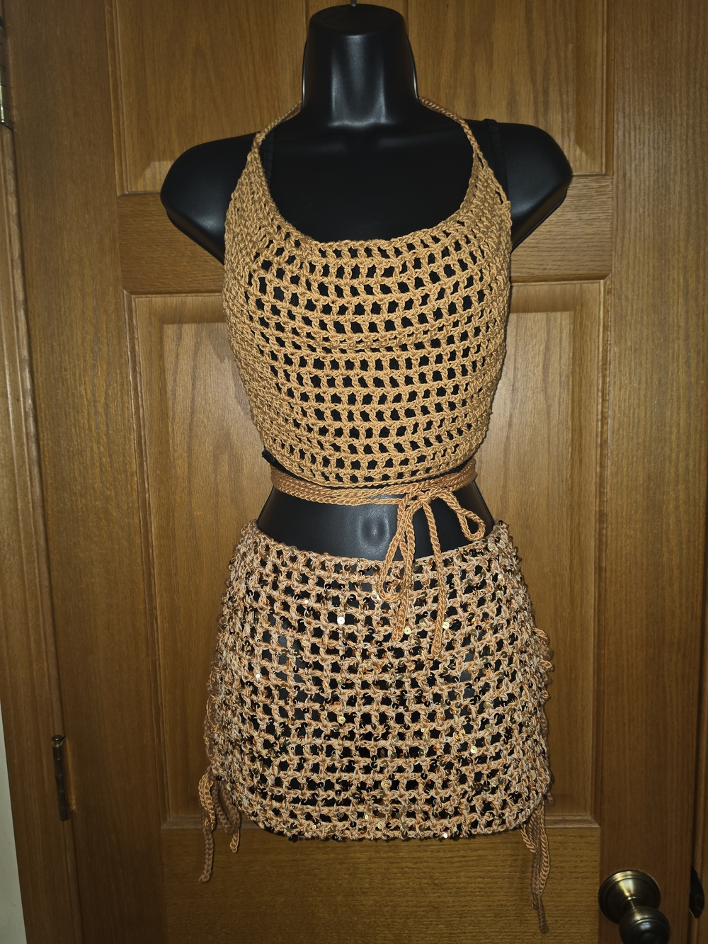 Handmade Gold Mesh Sequin Cover-up Set, Reversible, One Size